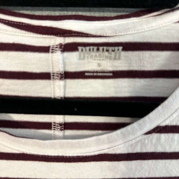 Women’s Duluth trading company long sleeve t shirt white with brown stripes - Picture 3 of 9